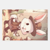 Cute White Rabbit Wonderland Whimsical Timekeeper ラッピングペーパーシート (正面)