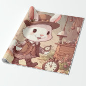 Cute White Rabbit Wonderland Whimsical Timekeeper ラッピングペーパー (アンロールド)