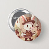 Cute White Rabbit Wonderland Whimsical Timekeeper 缶バッジ (正面&裏面)