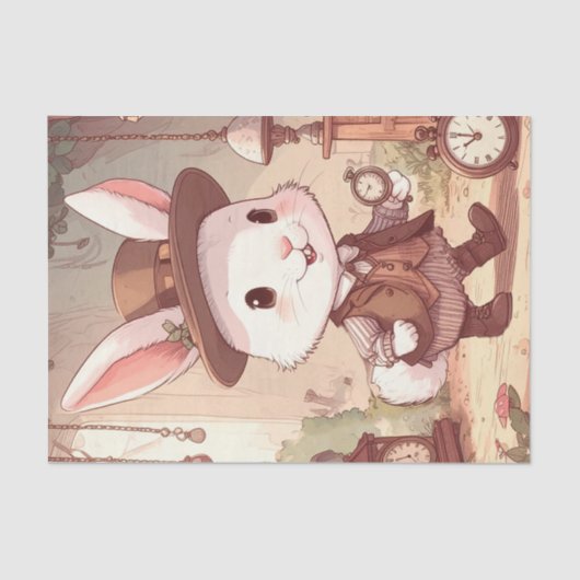 Cute White Rabbit Wonderland Whimsical Timekeeper 薄葉紙 (正面)