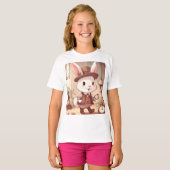 Cute White Rabbit Wonderland Whimsical Timekeeper Tシャツ (正面フル)
