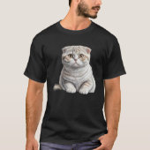 Cute White Scottish Fold Cat Cat Tシャツ (正面)