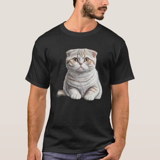 Cute White Scottish Fold Cat Cat Tシャツ (正面)