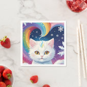 Cute White Snow Christmas Cat スタンダードカクテルナプキン (インサイチュ)