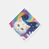Cute White Snow Christmas Cat スタンダードカクテルナプキン (角)