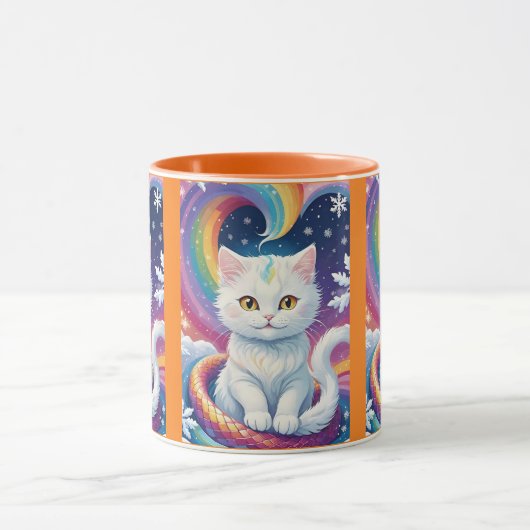 Cute White Snow Christmas Cat マグカップ (中央)