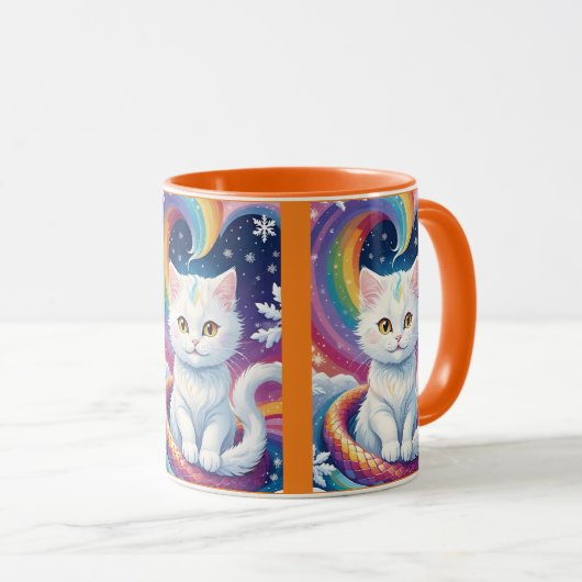 Cute White Snow Christmas Cat マグカップ (正面右)