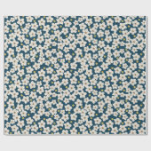 Cute White Spring Flowers Pattern on Deep Blue ラッピングペーパー (フラット)