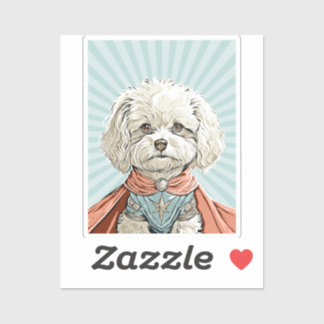 Cute White Superhero Dog Custom-Cut Vinyl Sticker シール