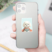 Cute White Superhero Dog Custom-Cut Vinyl Sticker シール (スマートフォン)