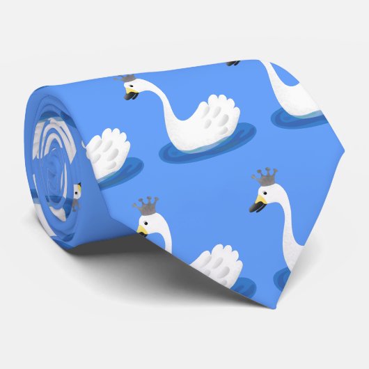 Cute white swan with crown cartoon ネクタイ (ロール)