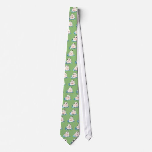 Cute white Syrian hamster accessories, green polka ネクタイ (正面)