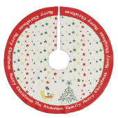 Cute White Teddy Bear & Pine Tree Merry Christmas ブラッシュドポリエステルツリースカート (正面)