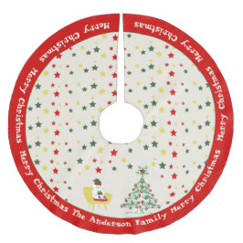 Cute White Teddy Bear & Pine Tree Merry Christmas ブラッシュドポリエステルツリースカート