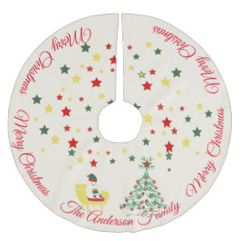 Cute White Teddy Bear & Tree Merry Christmas ブラッシュドポリエステルツリースカート