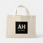 CUTE WHITE TWO LETTER MONOGRAM NAME NATURAL BLACK ミニトートバッグ (裏面)