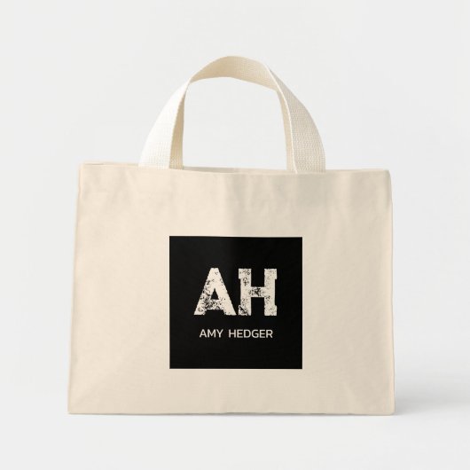 CUTE WHITE TWO LETTER MONOGRAM NAME NATURAL BLACK ミニトートバッグ (正面)