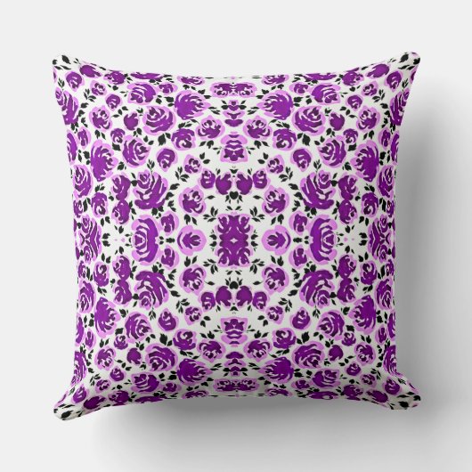 Cute white violet roses patterns クッション (裏面)