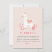 Cute Whole Llama Fun Pink First Birthday サンキューカード (正面)