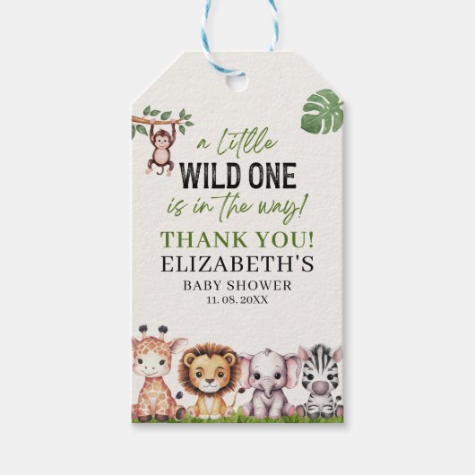 Cute Wild Animals Baby Shower Boy ギフトタグ (正面)