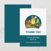 Cute Wild Animals Jungle Camping Birthday Party サンキューカード (正面/裏面)