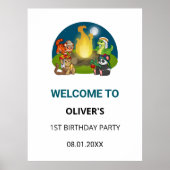 Cute Wild Animals Jungle Camping Birthday Welcome ポスター (正面)