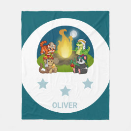 Cute Wild Animals Jungle Night Camping Party Kids フリースブランケット