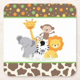 Cute Wild Jungle Animals Modern Paper Coaster スクエアペーパーコースター