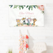 Cute Wild Jungle Safari Animals Birthday Parade 横断幕 (インサイチュ)