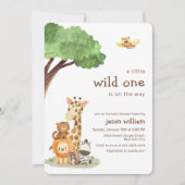 Cute Wild One Jungle Safari Animals Baby Shower 招待状 (正面)