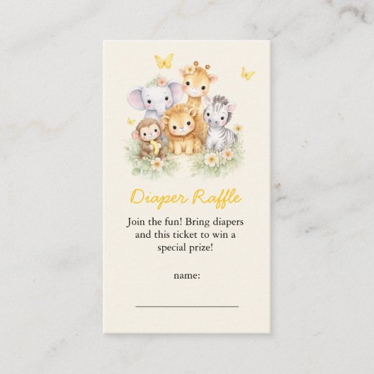 Cute Wild One Safari Animals Diaper Raffle  エンクロージャーカード (正面)