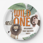 Cute Wild One Safari Animals First Birthday Party ペーパープレート (正面)