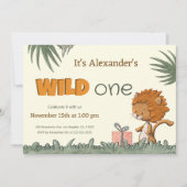 Cute Wild One Safari Lion First Birthday  招待状 (正面)
