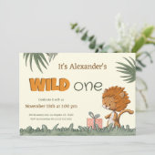 Cute Wild One Safari Lion First Birthday  招待状 (スタンド正面)