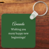 Cute Wild Rabbit Photo Dark Green Happy Spring キーホルダー (裏面)