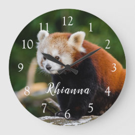 Cute Wild Red Panda Photo Personalized ラージ壁時計