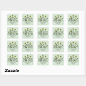 Cute Wildflowers Sage Green Square Return Address スクエアシール (シート)