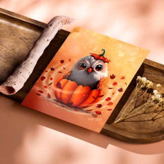Cute Wildlife Of An Owl's Echo: Autumn's Guardian  フォトプリント