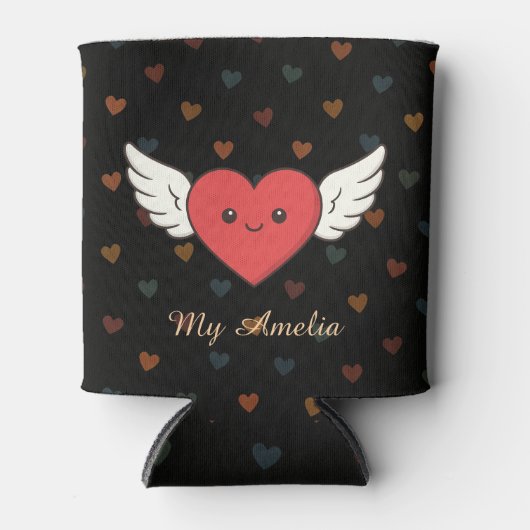 Cute Winged Heart Can Cooler – Valentine Gift 缶クーラー (正面)
