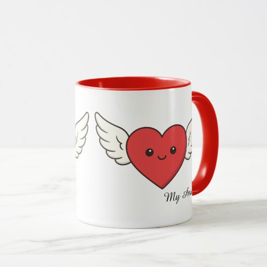 Cute Winged Heart Love Mug – Valentine’s Day Gift マグカップ (正面右)