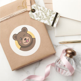  Cute Winking Cartoon Bear Avatar Vector Illustrat ラウンドシール