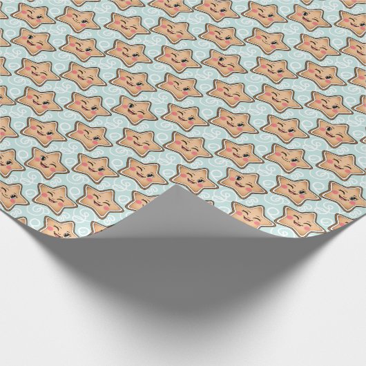 Cute Winking Gingerbread Star Cookie Pattern ラッピングペーパー (角)