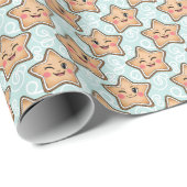 Cute Winking Gingerbread Star Cookie Pattern ラッピングペーパー (ロールコーナー)