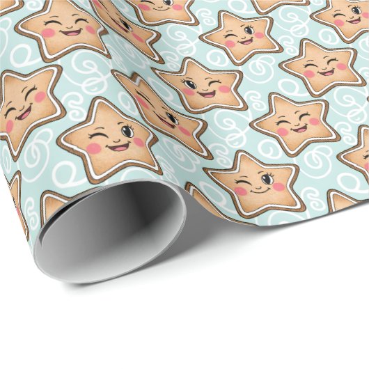 Cute Winking Gingerbread Star Cookie Pattern ラッピングペーパー (ロールコーナー)