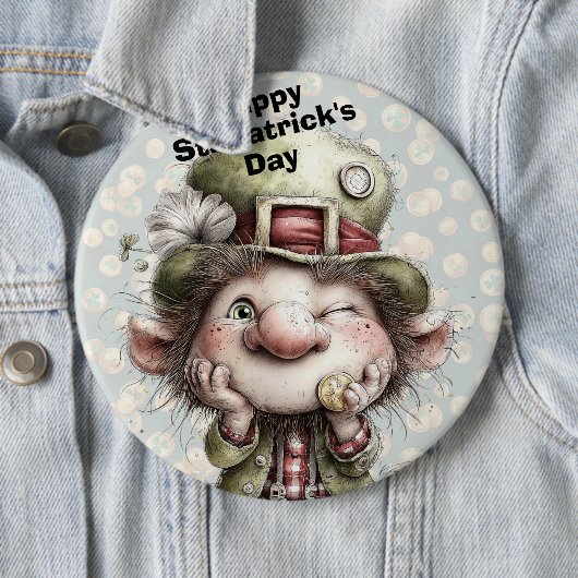 Cute Winking Leprechaun  缶バッジ (インサイチュ)