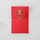 Cute Winking Reindeer Happy Holidays Christmas Car サンキューカード (内部)