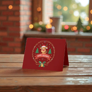 Cute Winking Reindeer Happy Holidays Christmas Car サンキューカード