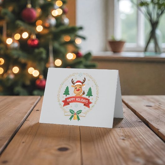 Cute Winking Reindeer Happy Holidays Christmas Car サンキューカード