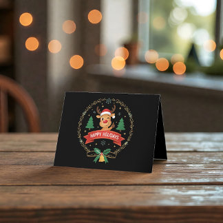 Cute Winking Reindeer Happy Holidays Christmas Car サンキューカード