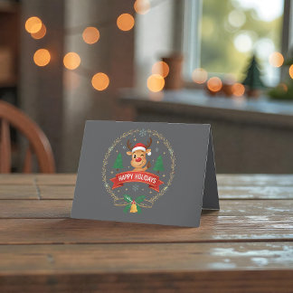 Cute Winking Reindeer Happy Holidays Christmas Car サンキューカード